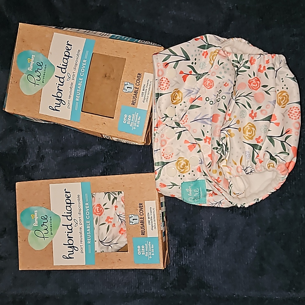 Pampers Pure Hybrid Reusable Cloth Diaper Cover, One Size - Full Floral 2 total